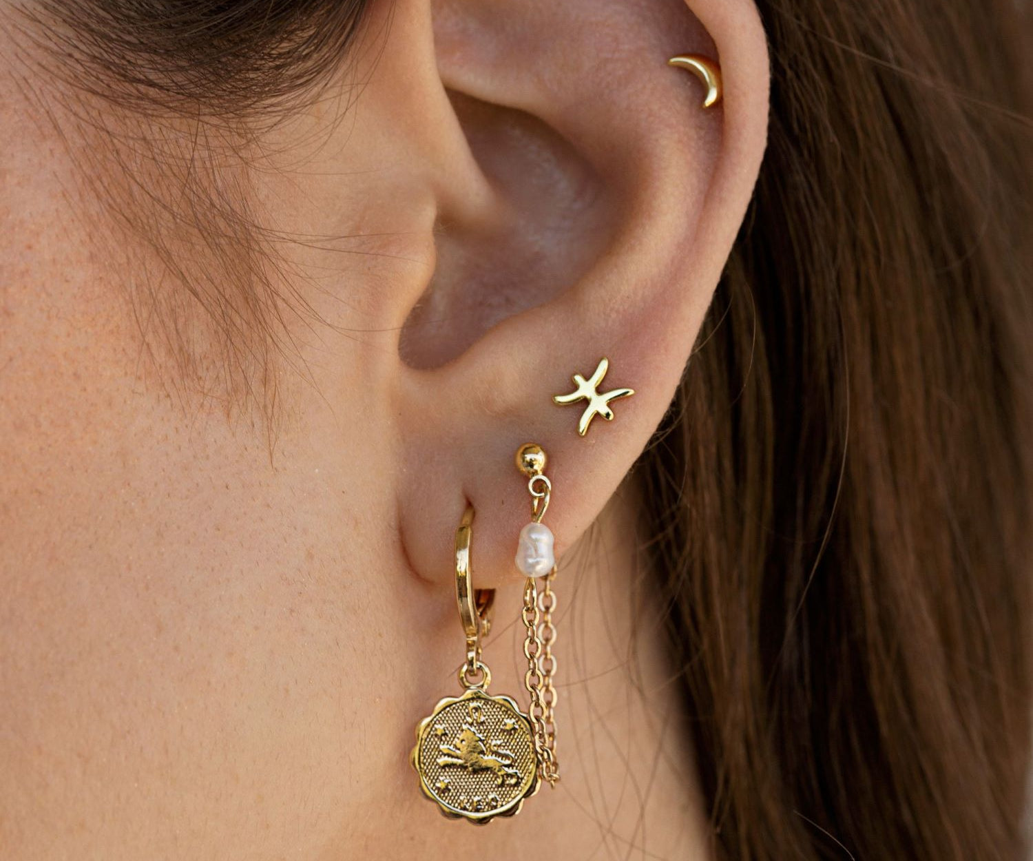 Pearl Chain Earrings Gold
